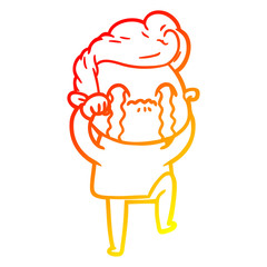 Fototapeta premium warm gradient line drawing cartoon man crying