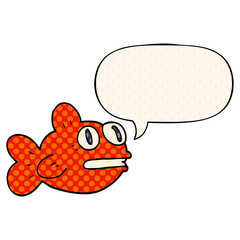 cartoon fish and speech bubble in comic book style