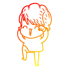 warm gradient line drawing cartoon laughing woman