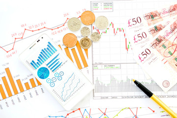 Financial close-up background. Financial accounting graphs