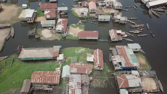 Drone view of Ganvie village in Benin