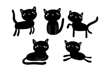 Fototapeta na wymiar Sad cats hand drawn vector set illustration in cartoon style. Contour silhouette minimalism