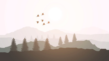 landscape with mountains and fog