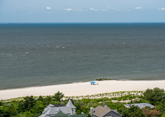 Empty beach scene on the coast at Cape May Point in New Jersey