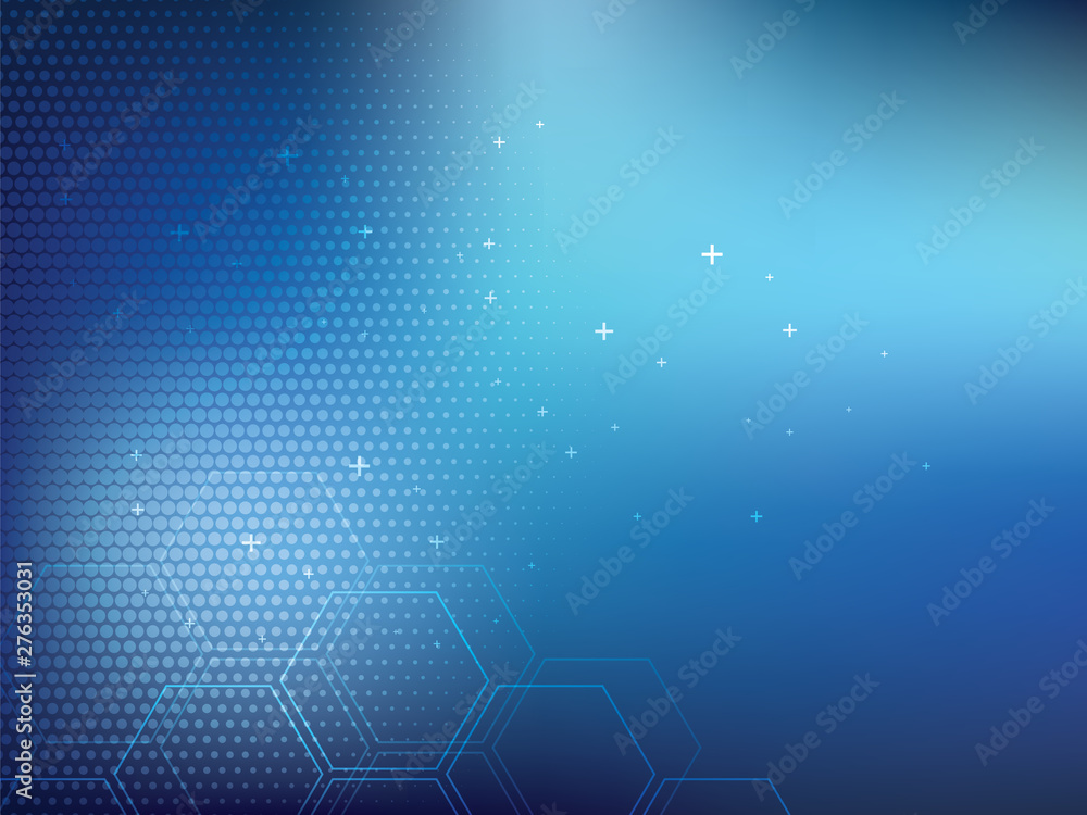 Poster blue abstract background technology with hexagonal shapes and half tone effect. bright background an