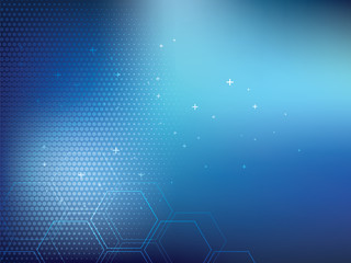 Obraz premium Blue abstract background technology with hexagonal shapes and half tone effect. Bright background and vibrant color.
