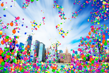 Fototapeta premium Chicago cityscape USA with air balloons view