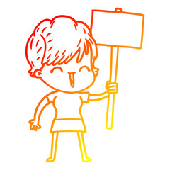 warm gradient line drawing cartoon laughing woman
