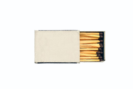 Wooden matches and matchbox isolated on white background