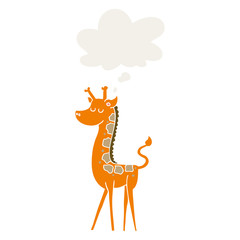 cartoon giraffe and thought bubble in retro style