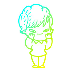 cold gradient line drawing cartoon happy woman