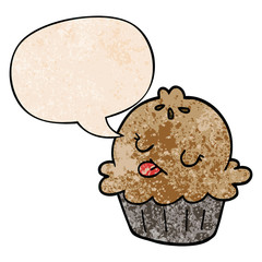 cute cartoon pie and speech bubble in retro texture style