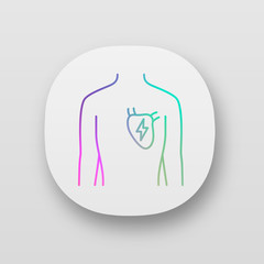 Ill heart app icon. Sore human organ. People disease. Unhealthy cardiovascular system. Physical health. UI/UX user interface. Web or mobile applications. Vector isolated illustrations