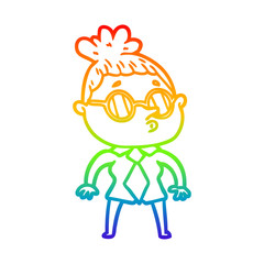 rainbow gradient line drawing cartoon woman wearing glasses