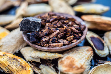 Popular Indian and Asian mukhwas or mouth freshener i.e. Aam Ki Ghuthli Ka Mukhwas consisting of...