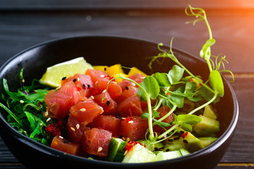 Spicy salad tuna in Thai style serve.