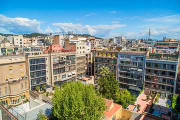 Fototapeta premium BARCELONA, SPAIN - APRIL 2019: Barcelona City view from above, Barcelona, Spain