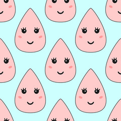 Seamless pattern with smiling raindrops. Cute print.