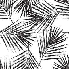 Obraz premium seamless pattern natural black palm leaves stamp on white background, foliage vector, illustration