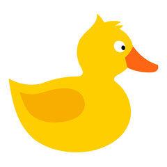 Vector design. Illustration with Rubber duck. Yellow and orange, with wing, tale, beak and eye.   