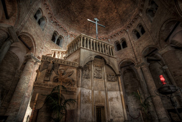 Abbey of Sant Stefano in octagonal shape with christian cross in Bologna Italy