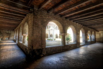 interior of an old church with cloister in Bologna Italy