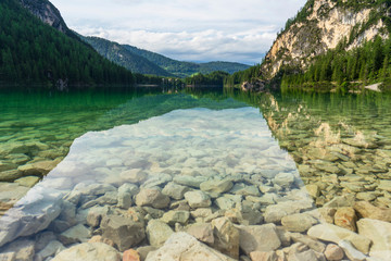 Fototapeta premium Lago di Braies, beautiful lake in the Dolomites.