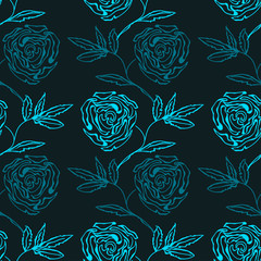 light blue and dark blue roses drawn on a dark gray background