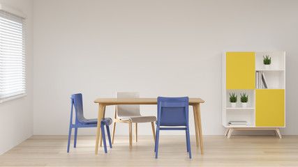 Fototapeta premium The table and chairs with the cabinet are in the empty room 3d rendering modern home design,modern dining room design.