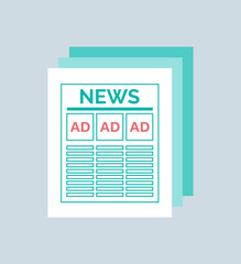 Advertisement and advertising of information vector, isolated icon of newspaper with ads. Broadcasting and promotion, print publication, news sectors
