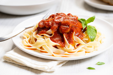 Pasta, fettuccine with tomato sauce