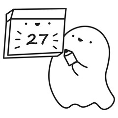 Funny ghost keeps calendar with the date of the month.