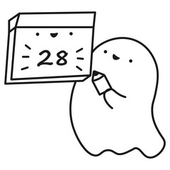 Funny ghost keeps calendar with the date of the month.