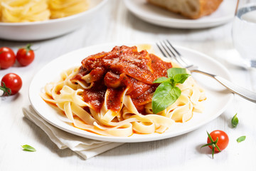 Pasta, fettuccine with tomato sauce