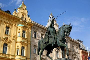 Fototapeta na wymiar Historical statue of Croatian leader Ban Josip Jelacic on Ban Josip Jelacic square in Zagreb, Croatia.