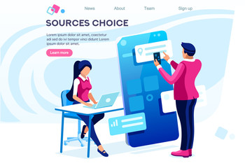 Table Technology for Choosing Database. Isolated Sitting Workplace. Touchscreen Website, Online Material for Web Banner Infographics Images. Flat Isometric Illustration Isolated on White Background