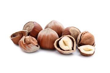 Hazelnuts isolated on white background