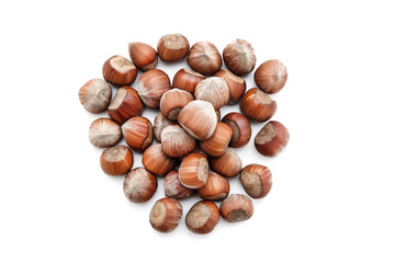 Hazelnuts isolated on white background