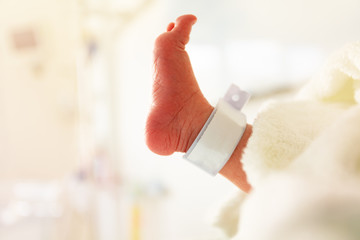 Profile of a infant feet in hospital crib label