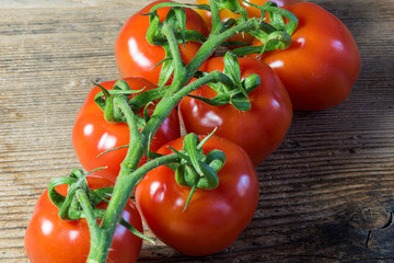 Fresh tomatoes on wood background