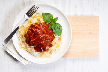 Pasta, fettuccine with tomato sauce