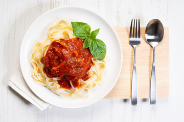 Pasta, fettuccine with tomato sauce