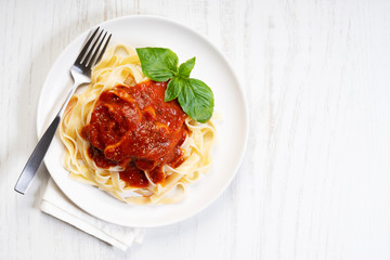Pasta, fettuccine with tomato sauce