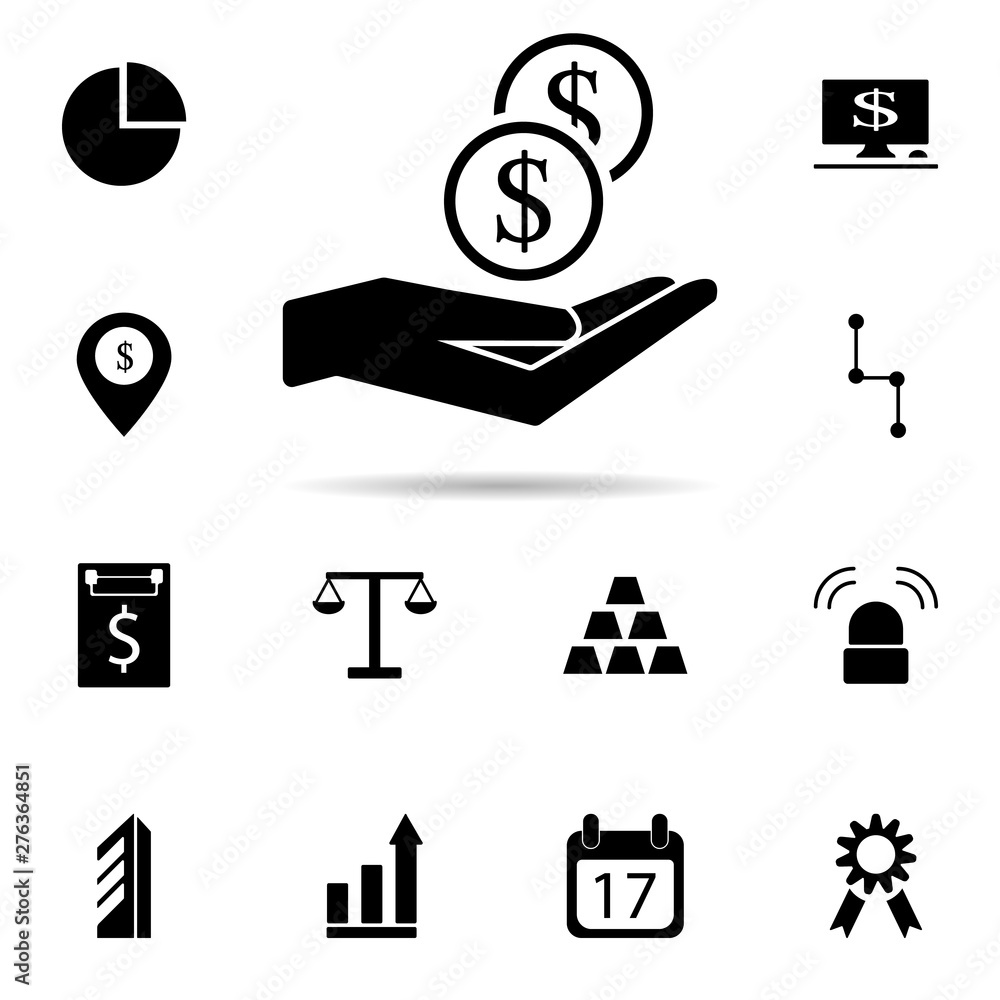 Poster coins in hand icon. universal set of banking for website design and development, app development