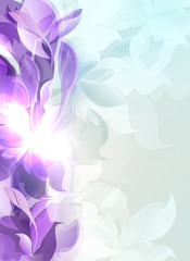 Fototapeta na wymiar Pale purple light background with abstract leaf and flower silhouettes