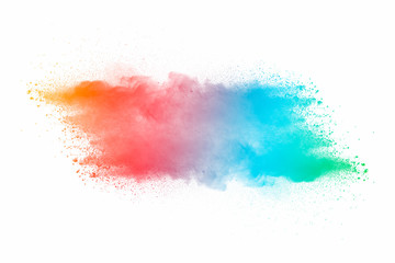 Explosion of multicolored dust on white background. - 276365036