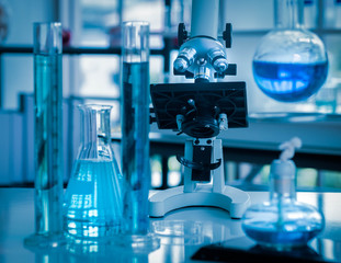 Science Laboratory Different glassware equipment.