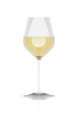 glass of white wine and white background