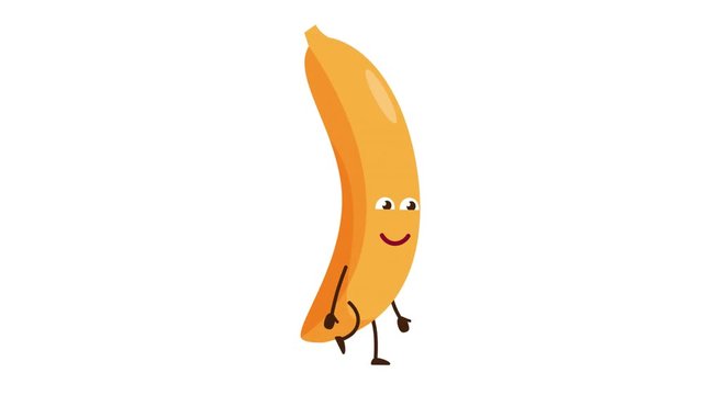 Banana cartoon character walking and smile. Looped animation with alpha channel.