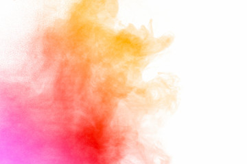 Explosion of multicolored dust on white background. - 276365282
